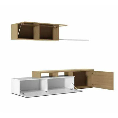 Warrington White Gloss and Oak Effect Reversible L-Shaped TV Entertainment Wall Unit - UK Luxury Furniture